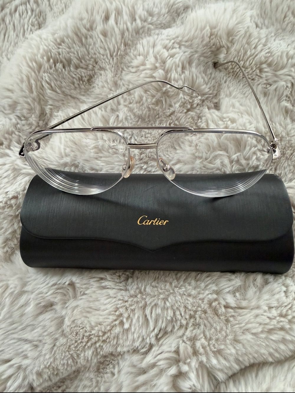 Cartier Silver Rimless Glasses with Black Case